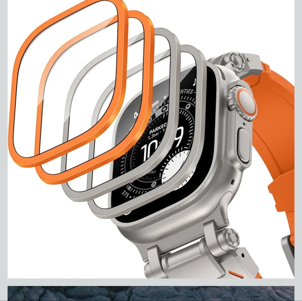 Premium Silver Smartwatch Case with Orange Accents